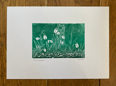 Showdrop Lino Print in green ink