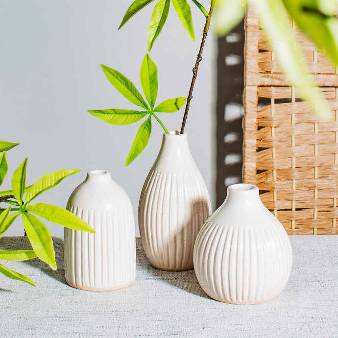 White Ceramic Bud Vases - Set of 3