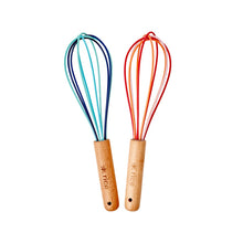 Load image into Gallery viewer, Whisk - Blue &amp; Red with wooden handle