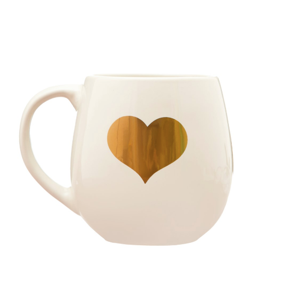 Gold heart on plain white mug